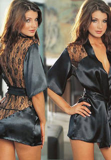 Satin And Lace Robe Black