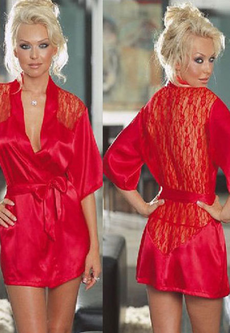 Satin And Lace Robe Red