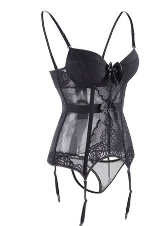 Sheer Bustier Garter Set Sexy Lingerie